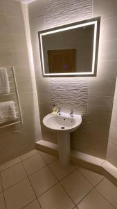 奥特本Butterchurn Guest House的一间带水槽和镜子的浴室