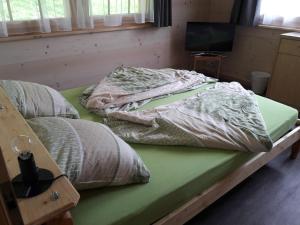 阿德尔博登Ferien in der Bergwelt von Adelboden的配有电视的客房内的两张未铺床