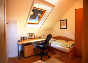 MokronogVilla Katarina的一间卧室配有书桌、一张床和一张书桌椅