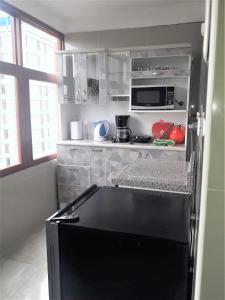 利马皇家汽车旅馆的一间小厨房,内配黑色冰箱