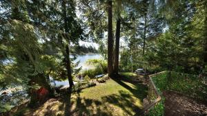 维多利亚Willow Suite - Lakeside Retreat的享有树木和围栏的湖泊美景