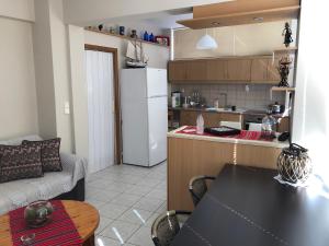 锡蒂亚Sergios Apartment的厨房以及带白色冰箱的客厅。