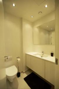 哥本哈根Cozy and silent ground floor apartment的浴室配有白色卫生间和盥洗盆。