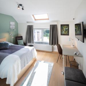 SterrebeekBarbara's Bed & Breakfast的一间卧室配有一张床、一张书桌和一个窗户。