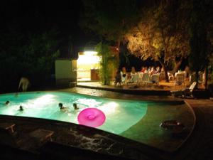 罗克布伦河畔阿尔让罗克布鲁奈苏亚吉斯度假屋的游泳池晚上的粉红色炸薯条