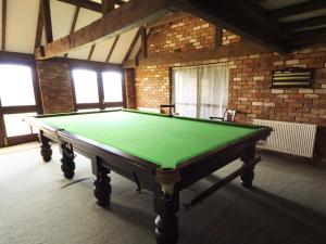 塞文河畔厄普顿Bluebell Farm的砖墙房里的一张绿色台球桌