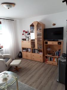 黑尔戈兰岛Ferienwohnung Hummer im Haus Daheim的客厅配有平面电视和沙发。