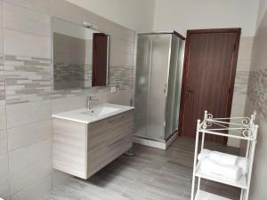 卡洛福泰B&B 24 Maggio的一间带水槽、淋浴和镜子的浴室