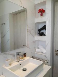 阿彻奇洛斯Bouganville Bed & Breakfast Stegna的白色的浴室设有水槽和镜子