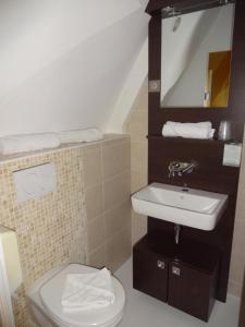 卡布尔Hôtel La Champagne Ardenne Cabourg的一间带水槽和卫生间的浴室