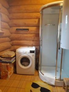 ĒrgļiNature的木制客房内配有洗衣机的浴室