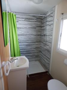 苏埃卡Camping Barraquetes的带淋浴和盥洗盆的浴室