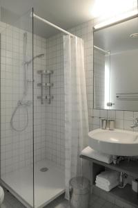 Hermalle-sous-Huy神父邸宾馆的带淋浴和盥洗盆的浴室