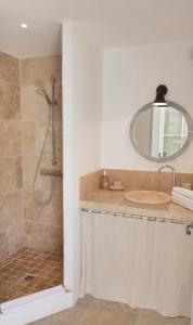 普罗旺斯艾克斯Cottage Aixois的带淋浴、盥洗盆和镜子的浴室