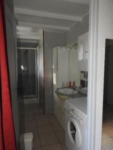 Haute-Rivoire查尔玛提尔旅馆的一间带洗衣机和水槽的浴室