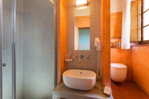 阿雷佐里肯帕内酒店的带淋浴、水槽和卫生间的浴室