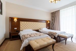 上维谢乌加布里埃拉酒店的酒店客房设有两张床和大窗户。