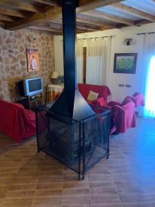 卡斯特里尔Alojamiento Rural El Chorrillo的客厅设有壁炉和电视。