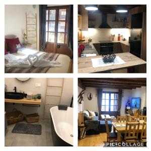 索尔德乌Vall del Riu - Llar dolça llar的厨房和客厅的四张不同照片