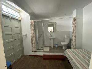 圣克鲁斯-德拉帕尔马库巴纳膳食公寓的带淋浴、卫生间和盥洗盆的浴室