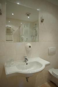 波兹南格罗兹基酒店的一间带水槽、镜子和卫生间的浴室