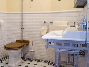 金塞尔The Post House的浴室配有蓝色水槽和卫生间。