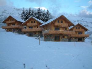 Saint-Pancrace索里尔及度假公寓式酒店的雪地里几座木屋