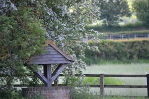 ChinnorThe Chiltern Lodges at Upper Farm Henton的围栏旁的木鸟屋