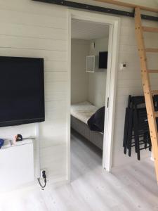 延雪平Annexet的小房间设有一张床、一台电视和一间卧室