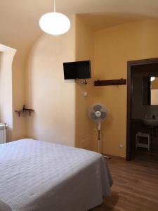 斯坎诺Alla Piazza Vecchia的一间卧室配有一张床和一台平面电视