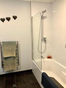 KelburnExecutive style bedroom的带淋浴和浴缸的浴室