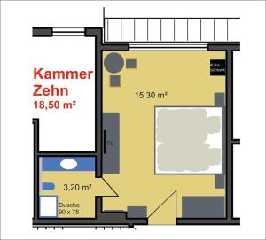 阿默灵豪森Landhaus Amelinghausen Ferienzimmer的加热器客房的平面图