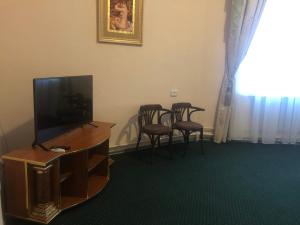 OleksandriyaBudynok Pyschevycha的一间带电视和两把椅子的客厅