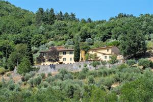 皮斯托亚Villa Mario, piscina privata,aria cond,immersa nel verde,campagna Toscana的山边的房子