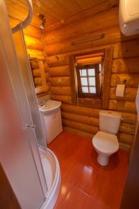 普列维扎Ubytovanie Koliba Pacho - Zrub Zuzka的小木屋内的浴室设有卫生间和水槽。