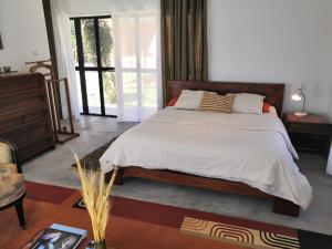 塔那那利佛曼德罗索庄园旅馆的一间卧室,卧室内配有一张大床