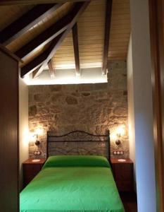 PiornedoCasa Casoa的一间卧室设有一张绿色的石墙床。