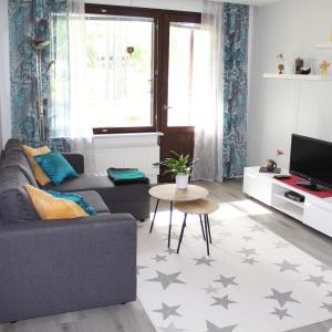 锡林耶尔维Bright star apartament Siilinjärvi的客厅配有沙发和桌子