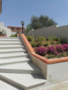 西尼斯科拉appartamento vacanze Sardegna的花卉园里的一套楼梯