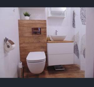 乌涅尤夫Apart Bella的浴室配有白色卫生间和盥洗盆。