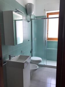 托雷坎内Appartamento Stella Maris的一间带水槽、卫生间和淋浴的浴室