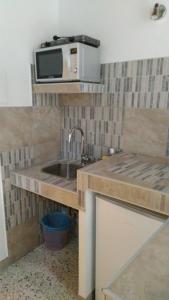 维托尔基亚诺Appartamenti Dante的厨房配有水槽和微波炉
