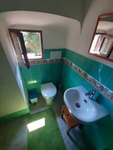 锡罗洛Il Casale Delle Farfalle的绿色浴室设有水槽和卫生间