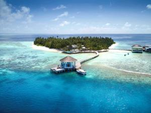 加弗阿利夫环礁Raffles Maldives Meradhoo的海洋上的岛屿,上面有房子