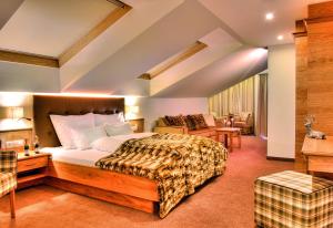 伊施格尔加尼乌莱扎酒店的酒店客房设有床和客厅。