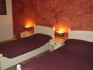 布尔日瑞维兰迪住宿加早餐旅馆的一间卧室设有两张床和两张台灯。