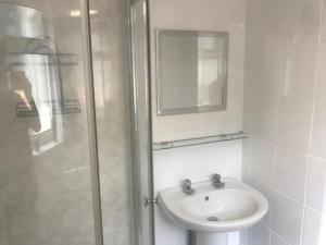 PentraethGwynedd House Flat 3的白色的浴室设有水槽和淋浴。