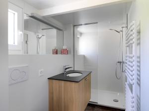 图芬阿尔朋黑姆公寓的白色的浴室设有水槽和淋浴。