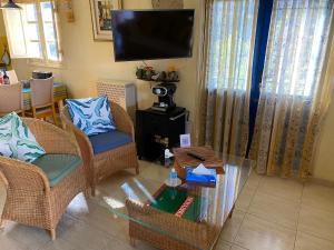 吉亚德伊索拉Casa Azul的客厅配有藤椅和平面电视