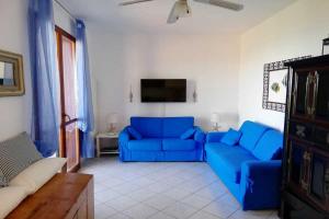 里奥内莱尔巴Magic Elba & Mindfulness Apartment的客厅配有蓝色的沙发和电视